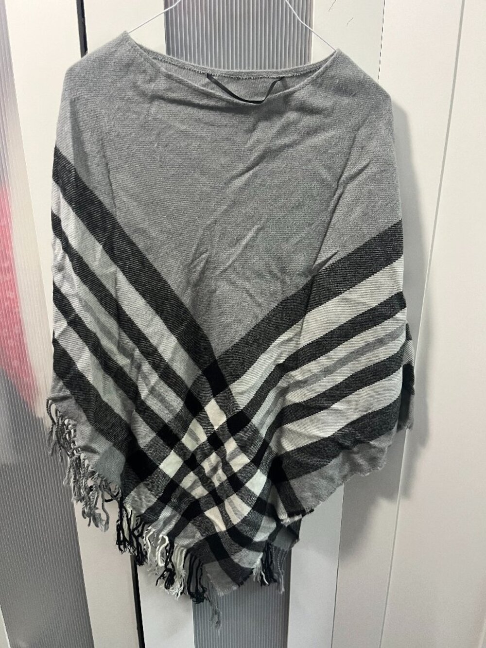 Womens Grey and Black Poncho